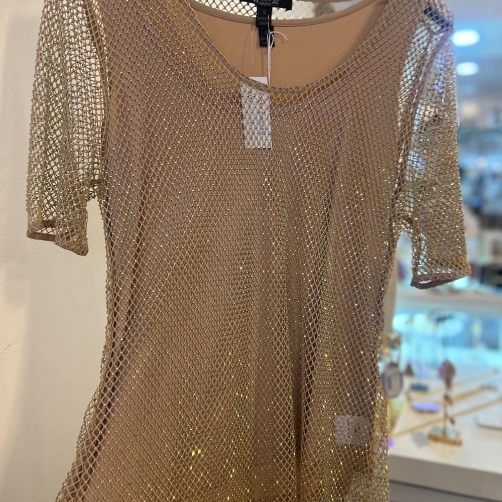 AZI Gold Mesh Short Sleeve Top
